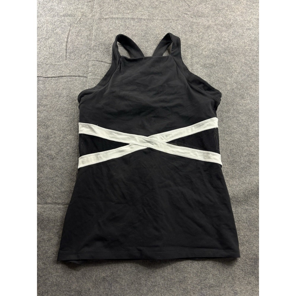 Beyond Yoga Women L High Neck Criss Cross Back Tank Black Mesh Cut Out 2000s Y2K